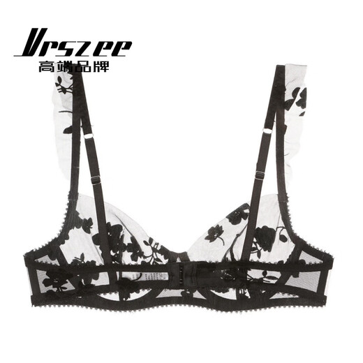 
VRSZEE high-end brand underwear for women with thin embroidered lace bra set on bra tempting underwear bikini black suit 75C