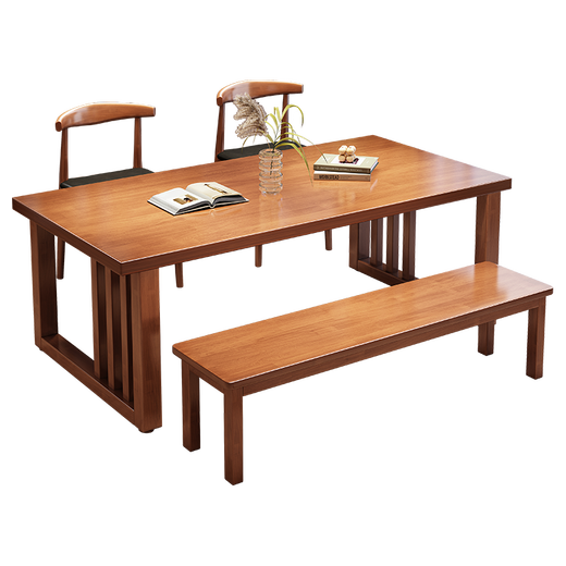 Neuer chinesischem Stil Wohnzimmer Großer langer Schreibtisch Esstisch großer Tisch einfache Mahlholz Multi-Personen-Leseetisch Workbench CR9901# Walnuss-Farbtisch + Bent Back Stuhl*2 no 200x80x75cm