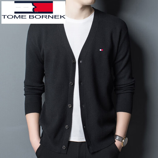 TOME BORNEK carefully selects quality Tommy Tommy wool cardigan for middle-aged men, casual non-iron V-neck solid color sweater sweater jacket, gray 165/M recommended 95-120Jin Jin equals 0.5 kg