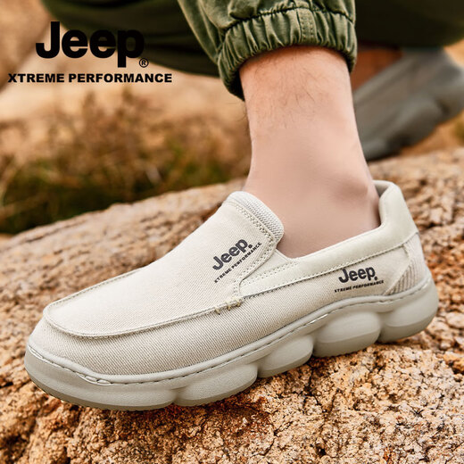 Jeep Casual Schuhe für Männer im Sommer Neuem Stil Atmungsaktives weicher Sohle leichtgewichtiger Leinwandschuhe mit einem Fuß Pedal Nicht-Rutsch-Dad-Sneakers Männer Sandfarbe [Standard Lederschuhgröße] 41