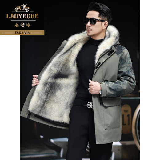 Classic car mid-length loose parka men's winter coat with velvet and thickening 2025 new mink liner dad jacket orange (sleeves with fur) removable liner 4XL 180 to 200Jin Jin equals 0.5 kg