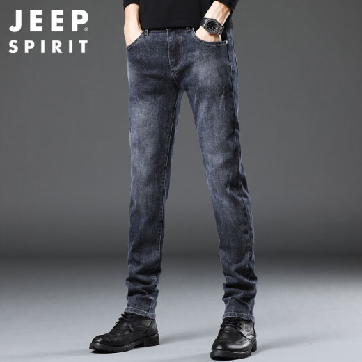 JEEP SPIRIT吉普牛仔裤男春夏季韩版潮流裤子男士直筒修身男裤 蓝灰 32