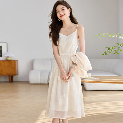 LisLAVE high-end small fragrance style suit summer women's short jacket black long suspender dress two-piece dress making it look slim and covers the flesh Beige JXJC-683 2XL