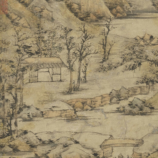 元倪瓒雨后空林图古代山水画卷轴文人复仿古画挂画 元倪瓒疏林淡霭图12116 60X140厘米（喷绘画心尺寸） 宣