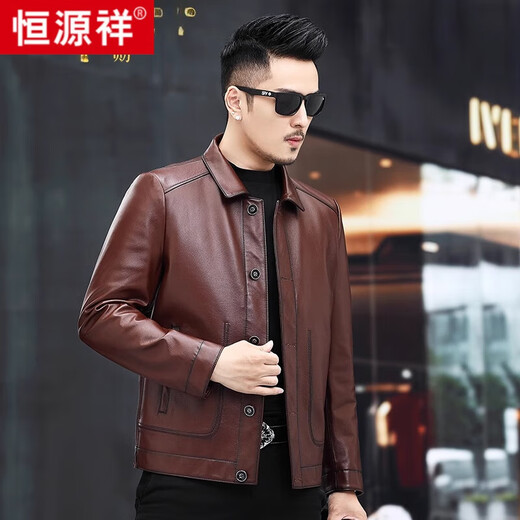 Hengyuanxiang 2024 Neues Produkt First Layer Cowhide Hasing echtes Lederjacke Herren Herbst Fody Motorrad Revers Dicked Leder Jacke Schwarz Single Leder m