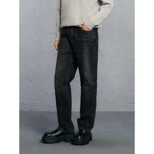 GXG Men's Wear Shopping Mall Same Style Washed Gray Jeans Men's Straight Commuting Trousers Dark Gray 170/M