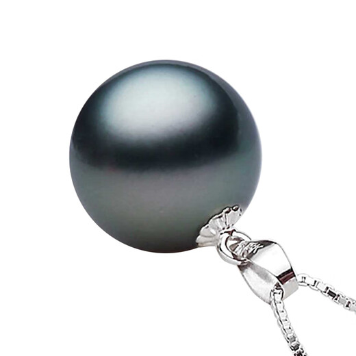 Fat Donglai's same style Tahitian black pearl pendant, natural sea water powder, 925 silver, perfect round glare, black, slightly green in black, 9-10mm x 45cm