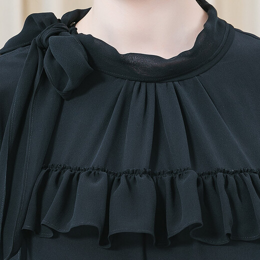 Voa Silk Double crêpe STRAP ROUND COUP DÉCORATIVE MANDE COURT COURTÉE GÉOGRÉTÉ GÉOGRENTE MURBERNE BLACK MURBERNE SOLK LONGE AE826 DARK COMPENIR (B13) M