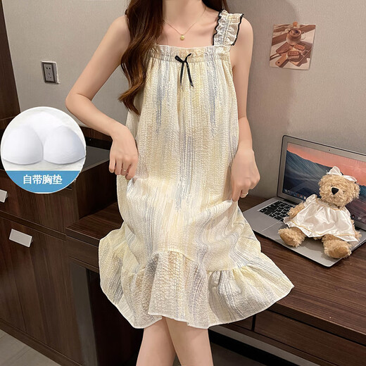 Langsha summer nightgown for women with chest pad thin suspender pajamas sleeveless sweet girl can wear Valentine's Day ladies home clothes