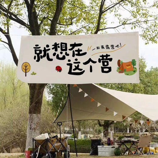 Feather pocket outdoor camping hanging cloth to go to the camping site for picnics and play text tapestry camping camp atmosphere decorative background cloth DZQ09 width 1.5 height 0.6 tool kit