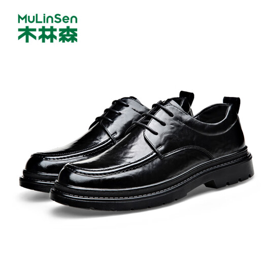 木林森（MULINSEN）皮鞋男商务正装婚礼鞋厚底青年系带休闲男鞋 R22033