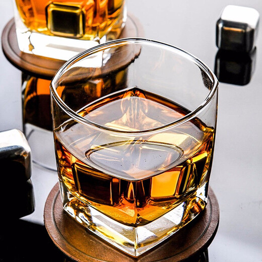Luminarc glass whiskey cup square cup bar KTV wine cup beer cup home tea cup six square cups 300ML + tray