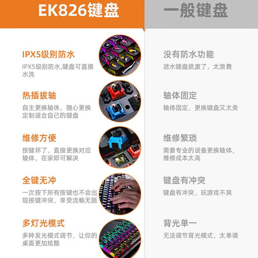 Daeryou Ek826 Clavier mécanique graphite Gold Universal Gaming Plug-in Infrarouge Arbre imperméable Axer Ek826 Black Ek826 Black Ek826 Black Ek826 Black Ek826 Black Ek826 Black Ek826 Noir.