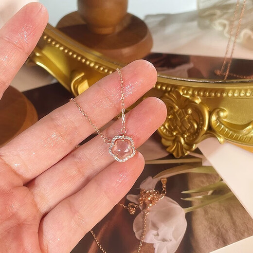 Chaoyu 925 silver pink crystal cherry blossom silver necklace small fresh sweet girly temperament flower clavicle Valentine's Day gift pink crystal cherry blossom necklace-exquisite gift box