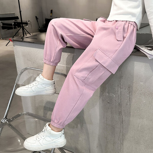 优优1点（Yoyo one）女童工装裤春秋2025新款儿童粉色纯棉裤子大童运动长裤春季休闲裤 4882白+15063紫【套装】 160cm