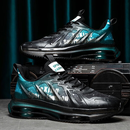 
GUQIAN men's shoes 2025 new sports and leisure running cushion shock-absorbing junior high school students' height-enhancing dad shoes trendy shoes for men TK757 black and green 43 (265mm)