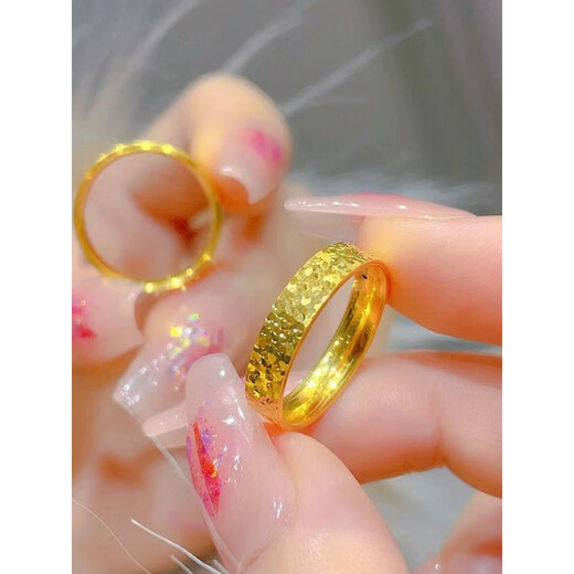 Laomin auspicious gold ring crushed ice pure gold ring alive as a gift to girlfriend and wife, adjustable for Valentine's Day, year-old gold ring for women 1g