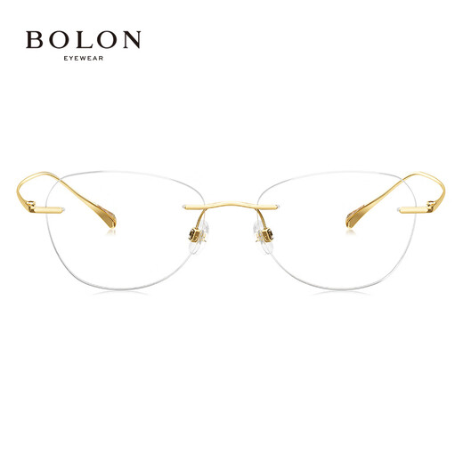 Tyrannosaurus (BOLON) myopia glasses titanium frameless optical frame for women, elegant and exquisite, boys, sexy frame for BT1590, cat-eye gold BT1592B60, Zeiss 1.74, Zeli Diamond Cube Anti-Blue Light PLUS Platinum Film