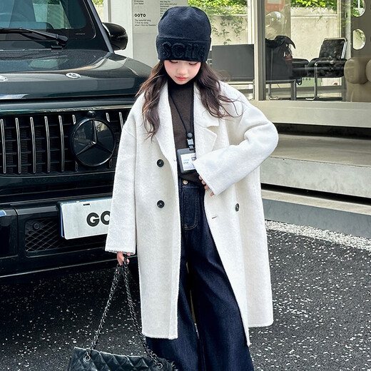 FIXXA Girls' Jacket Autumn and Winter 2025 New Children's Padded Thickened Woolen Coat Big Children's Mid-Length Winter Top Beige 150 cm