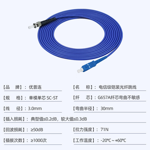 优普连 电信级铠装单模光纤跳线sc转sc-LC-FC-ST钢圈铠甲线 工程专用尾纤延长线防鼠咬阻燃 铠装单模单芯SC-ST 10米