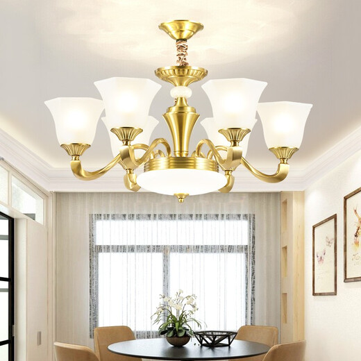 Boruike American Brass Chandelier Living Room Lights Luxury Luxury Amospheric Dining Room Lights Simple Retro Bedroom Study Light Duplex Floor Chandelier 691-8 Heads (avec LED à trois couleurs)