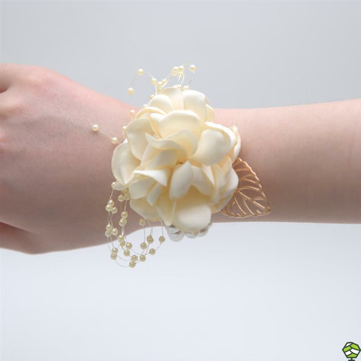 喜婆婆手腕花中式酒红色新娘父母高级感婚礼新郎高档婚宴配饰秒发 673布艺玫瑰手腕花奶白色