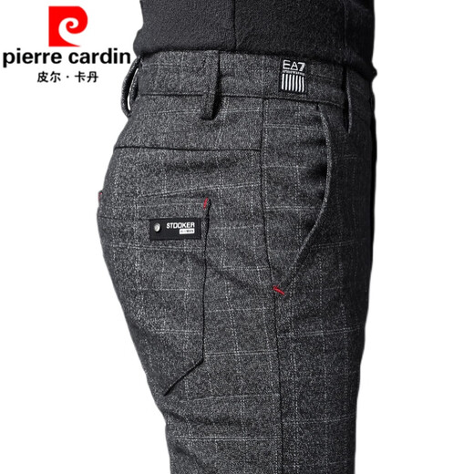 皮尔卡丹（pierre cardin）春秋男士休闲裤商务西|装裤子磨毛百搭西|裤韩版潮流爸爸格子裤男 黑色1098 款 加绒 31 二尺四
