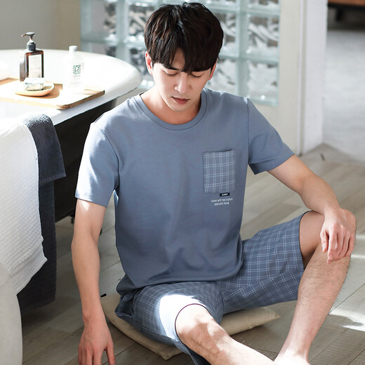 
From the heart pure cotton pajamas men's summer short-sleeved shorts Korean style casual loose plus size home clothes men's pajamas suit JF 9905 3XL men [height 185-190 weight 180-200Jin [Jin equals 0.5 kg]]