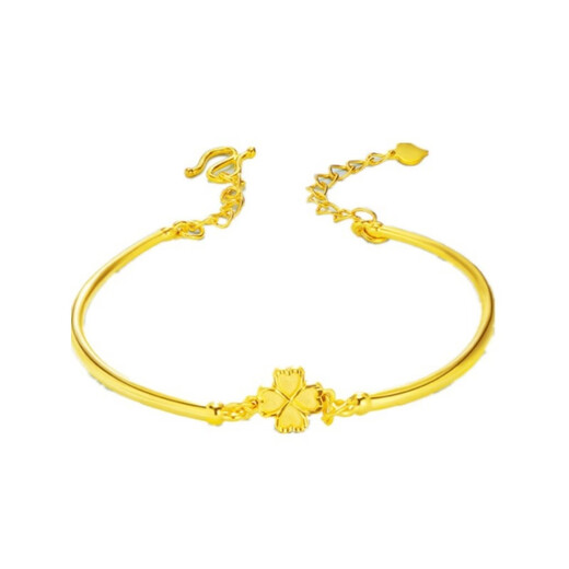 Zhijue New Gold Bracelet Women's 999 Pure Gold Four-Leaf Clover Jewelry Simple Fashionable Versatile 24K Pure Gold Clover Bracelet Four-leaf Clover Bracelet (Free Gold Peas Earrings) 0.01g