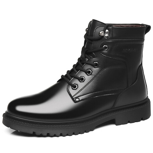 Chuitianpeng 3513 cruiser men's boots tactical special officers and soldiers combat boots winter high-top pure wool army hooked cotton leather shoes to keep warm 3518-1 black single shoe style 40