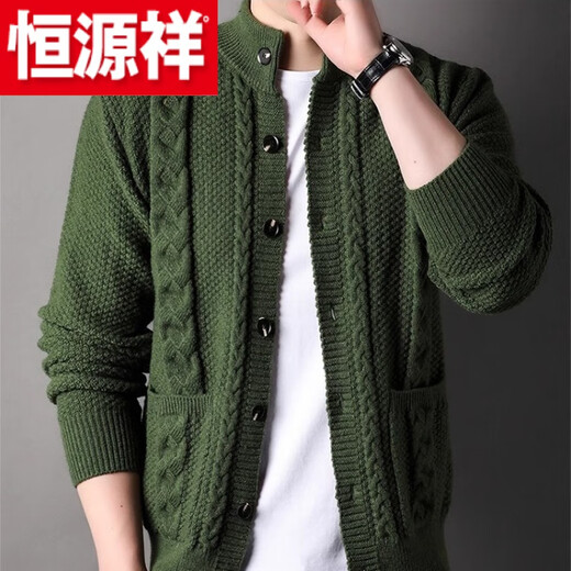 Hengyuanxiang (Hyx) Herren Schafpullover gestrickte Schaf-Strickjacke Herbst und Winter New Stand Collar Pullover verdickte Freizeitjacke Outerbekleidung * -dark grau- * Standkragen Design-plus dicker und warm 3xl 135-145jin [Jin gleich 0,5 kg]