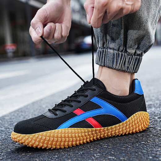 Tendon-soled sports shoes for men, non-slip and wear-resistant, outdoor running casual running shoes, soft-soled tug-of-war shoes, black mesh ff07 40