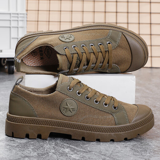 Tushilong Xia Martin Schuhe Männer schmutzige und rutschfeste leichte Baustelle Arbeit Bauarbeit Schuhe tragen resistente Arbeitschutzschuhe Freilebende Schuhe Khaki 40