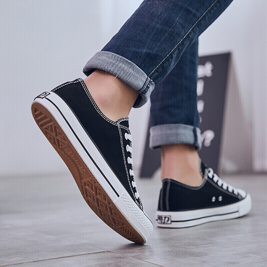 Huili Warrior canvas shoes for men and women shoes low top classic couple trendy casual white shoes for women shoes for men WXY391 black 40