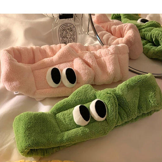 Hua Mu Rong Cute Big Eyes Face Wash Headband Women's Mask Wash Year of the Snake Cartoon Plush Headband Winter Headband Headband Pink + Green Soft and Cute