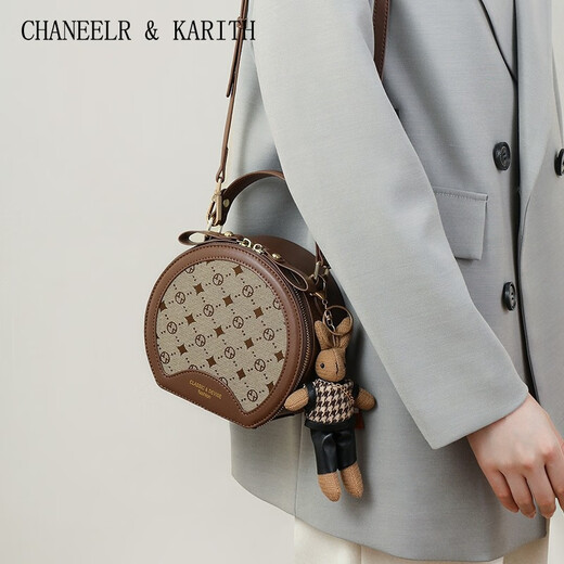CHANEELR & KARITH官网包包女包单肩斜挎手提水桶小圆包轻奢生日礼物送老婆女友 咖色 高级感ck风送女朋友实用高档