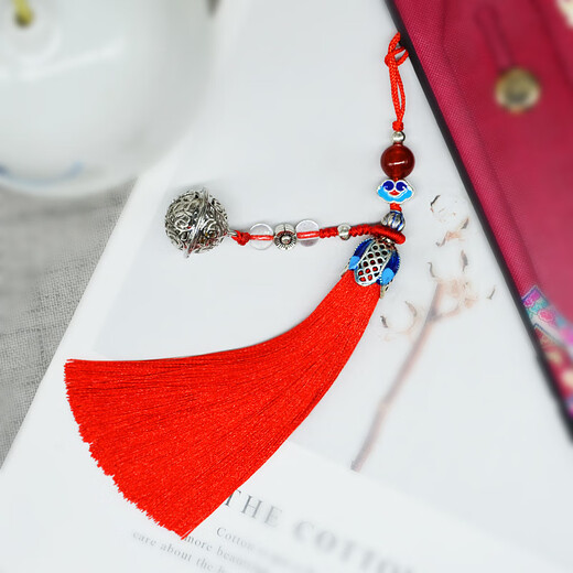 LEMIAO portable ancient style palace bell tassel pendant bag mobile phone chain lanyard pendant key chain lanyard bell tassel style gray tassel bell pendant A28-209
