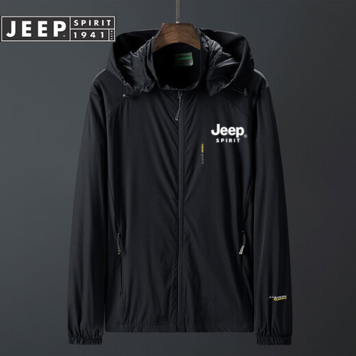 Jeep sun protection clothing men's jacket summer men's and women's couple wear removable hood ice silk large size thin skin clothing fishing clothing dark blue L