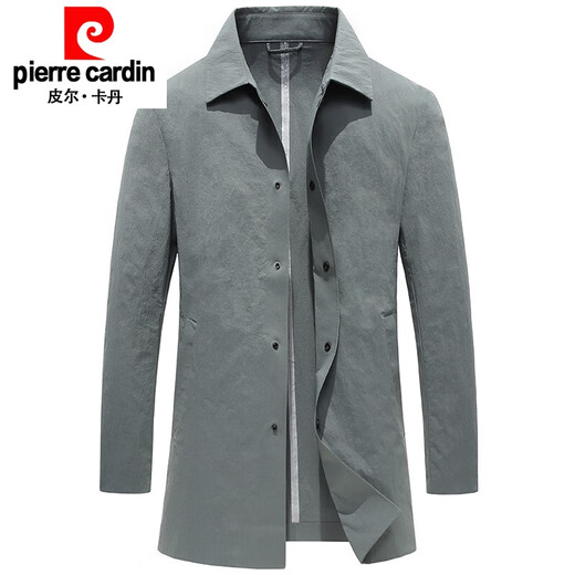皮尔卡丹（pierre cardin）男装轻薄风衣男中长休闲上衣春秋新款浅色翻领商务修身外套 米灰色 M 170