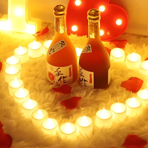 Good Lamb geführt elektronische Kerzenlampe Romantischer Heiratsantrag kreative Dekoration liefert Geburtstagsherz -Szene -Requisiten -Dekoration Valentinstag rund warmes Weiß [24 Pakete/kostenlose 100 Blütenblätter]