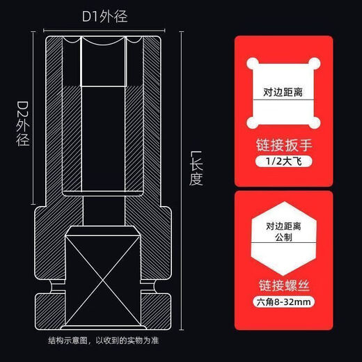 Yanran electric wrench socket full set extended and thickened electric wrench universal hex tool socket head 14 wind gun head 10mm thickened long (electric socket 8/32) 15-piece set