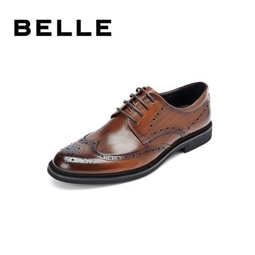 Belle business leather shoes men's formal shoes cowhide inner height brogue wedding shoes large size 89183AM9 brown-classic 42 (260mm)