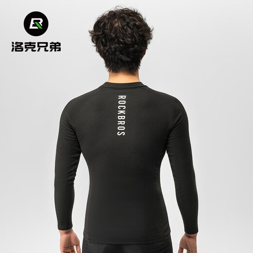 ROCKBROS Autumn and Winter Warm Sweatshirt Long Sleeve Men's Mountain Road Bike Fleece Cycling Suit Inner Top Black 3XL 4XL