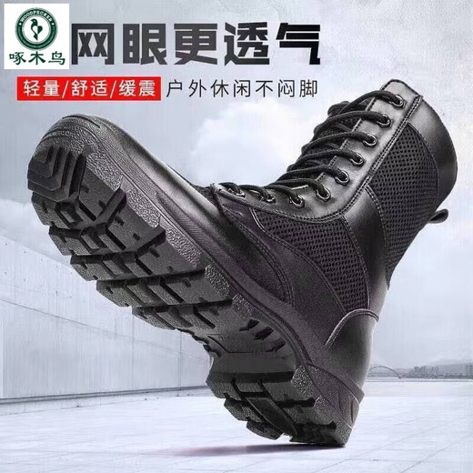 啄木鸟马丁靴男真皮作战靴超轻减震户外透气登山靴保安鞋羊毛靴靴子男 网眼款[大网孔] 40 [质量三包-码数偏大]
