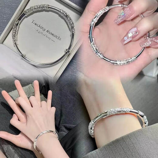 Flowers and Brocade Silver Bracelet Women's 999 Silver Bracelet Solid Gift to Girlfriend 520 Valentine's Day Birthday Gift 30g Flowers and Brocade Gift Box + Certificate