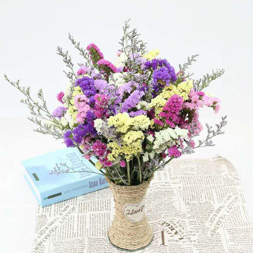 AIMAN Yunnan Flowers Dried Flower Bouquet Forget-Me-Not Lover Grass Combination Starry Living Room Real Flowers Flower Arrangement Home Furnishings Purple Pink Yellow Red + Grass + Crystal About 30 pcs