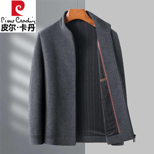 Pierre Cardin high-end 100% wool jacket men's 2025 autumn and winter pure wool jacket middle-aged stand-up collar woolen jacket gray XL 180/96