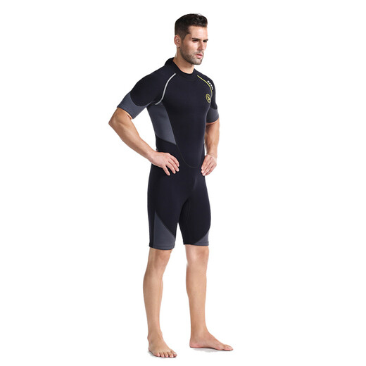 Yingtang Shark Bart 1.5mm men's one-piece short-sleeved wetsuit sun protection warm surfing deep diving thickened snorkeling suit medium large size black + gray S