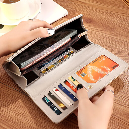 Yuboyan Long Wallet Ladies 2025 New Fashion Simple Folding Multi-function Hand Holding Wallet Card Bag Gifts for Girlfriend Taoxin (10 Card Positions) Can be placed on your phone