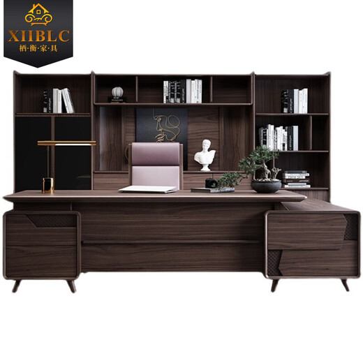 Qiheng (XIIBLC) new Chinese style solid wood boss desk office desk and chair combination high-end walnut president desk supervisor manager desk executive desk North American black walnut 2 meters desk + (side table)